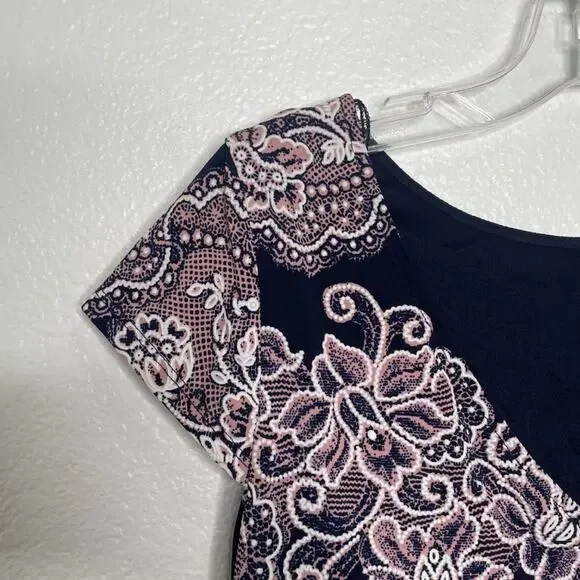 RN Studio Womens Dress Sz 4P Petite Blue Paisley Short Sleeve Lined Causal Wear - Picture 11 of 14